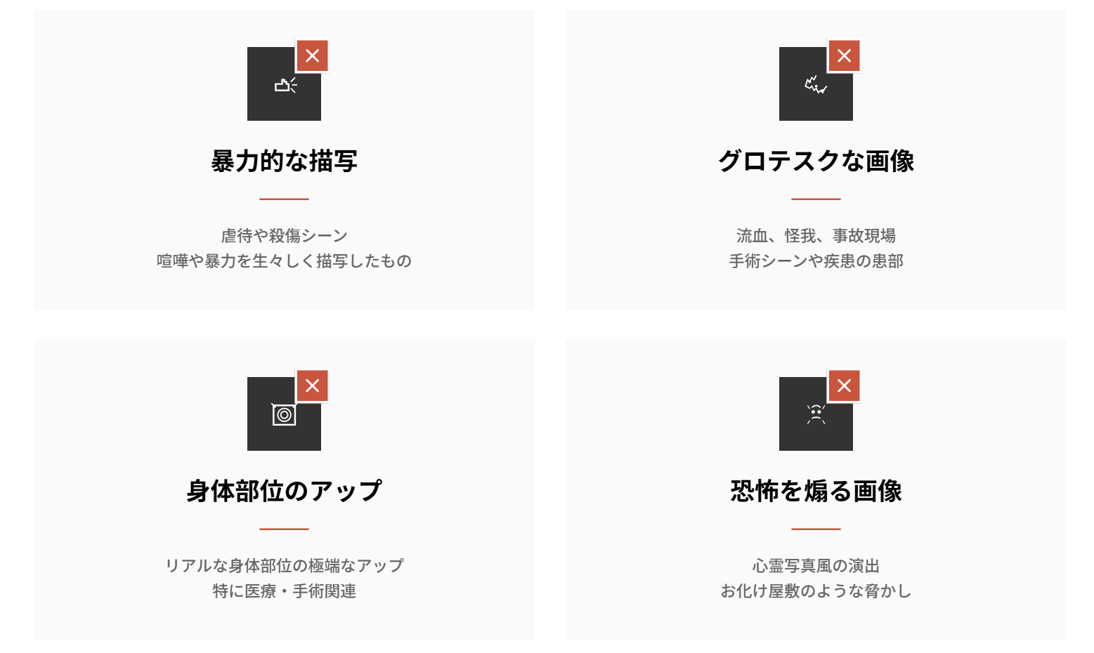 暴力的・不快・衝撃的な内容の図