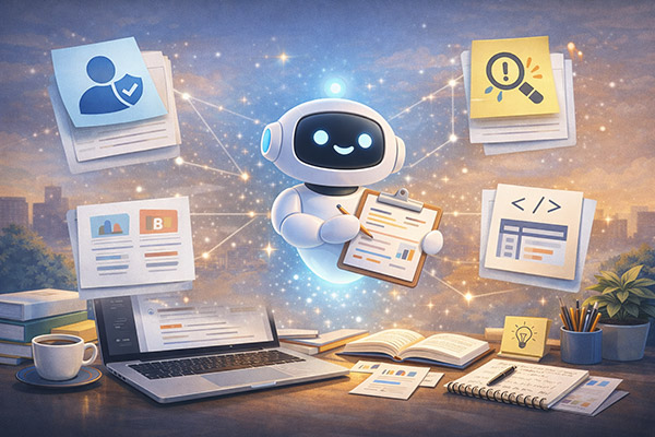 AIプロンプト設計で情報整理や分析を行うNotebookLM活用イメージ