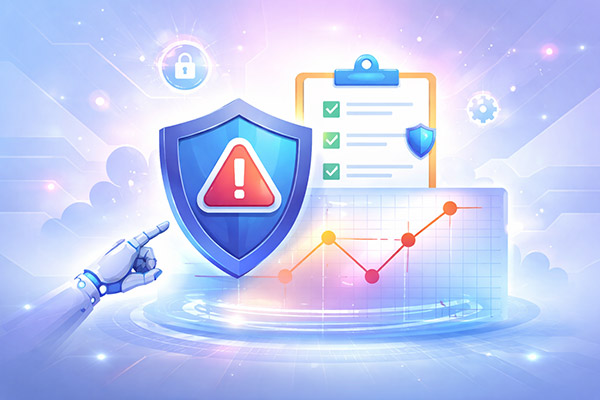 AIによるリスク管理とデータ分析・セキュリティ対策のイメージ