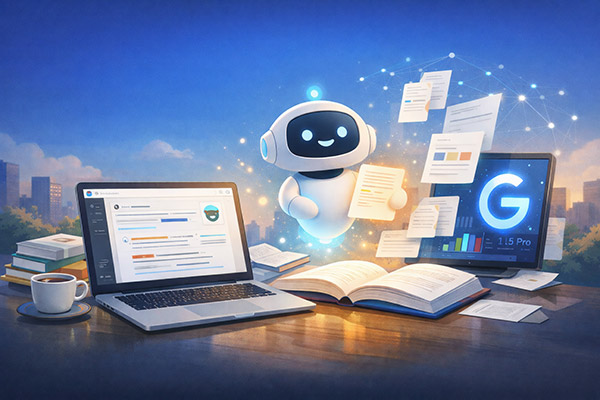 NotebookLMで資料を分析・整理するAIのイメージ